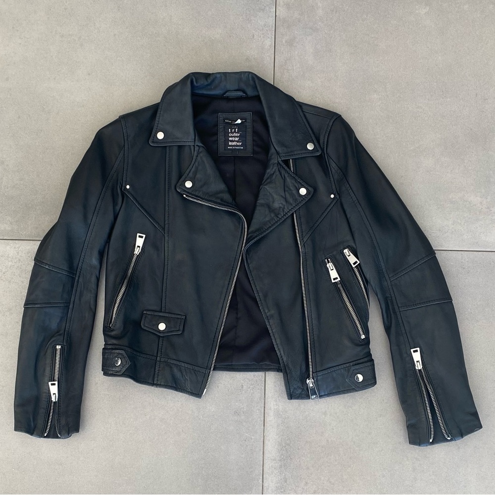 Zara Black Faux Leather Biker Jacket